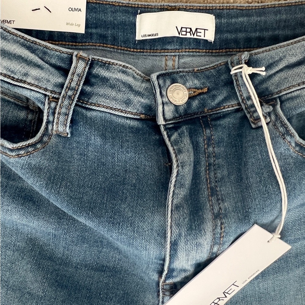 Elegant Blue Wide Leg Women's Jeans - Picture 2 of 7